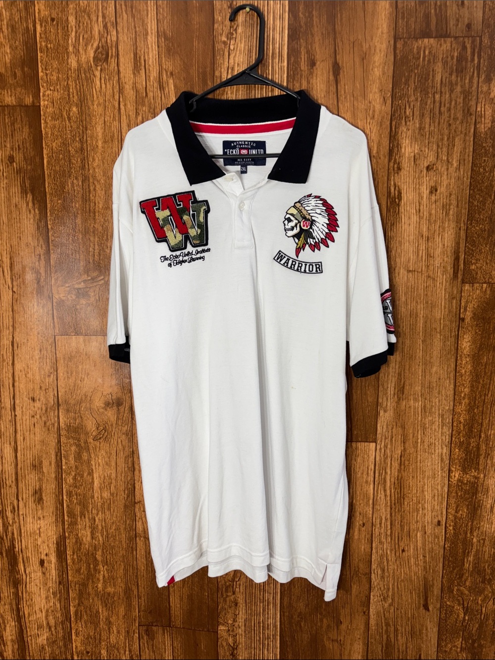 Ecko Unlimited White Polo with Black Collar and Red Accents